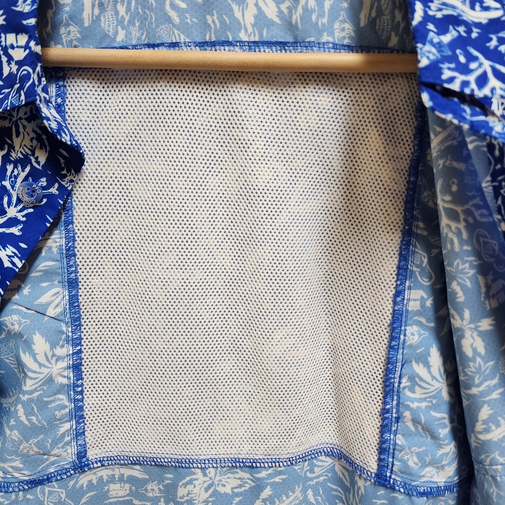 Columbia PFG Shirt Boys Youth XL Blue White Floral Hawaiian Short Sleeve Button - Picture 8 of 15
